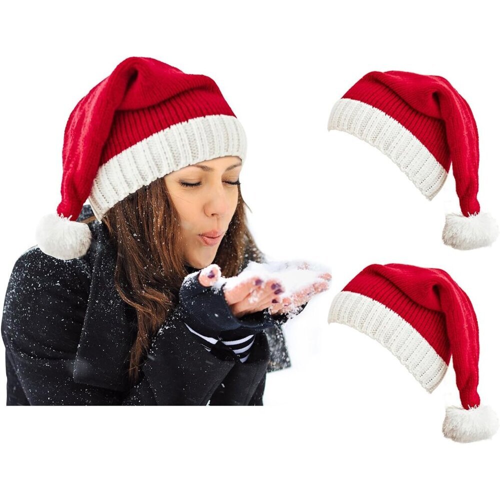 Santa Hat Christmas Hats Xmas Party Red Knitted Beanie For Adult Women Men